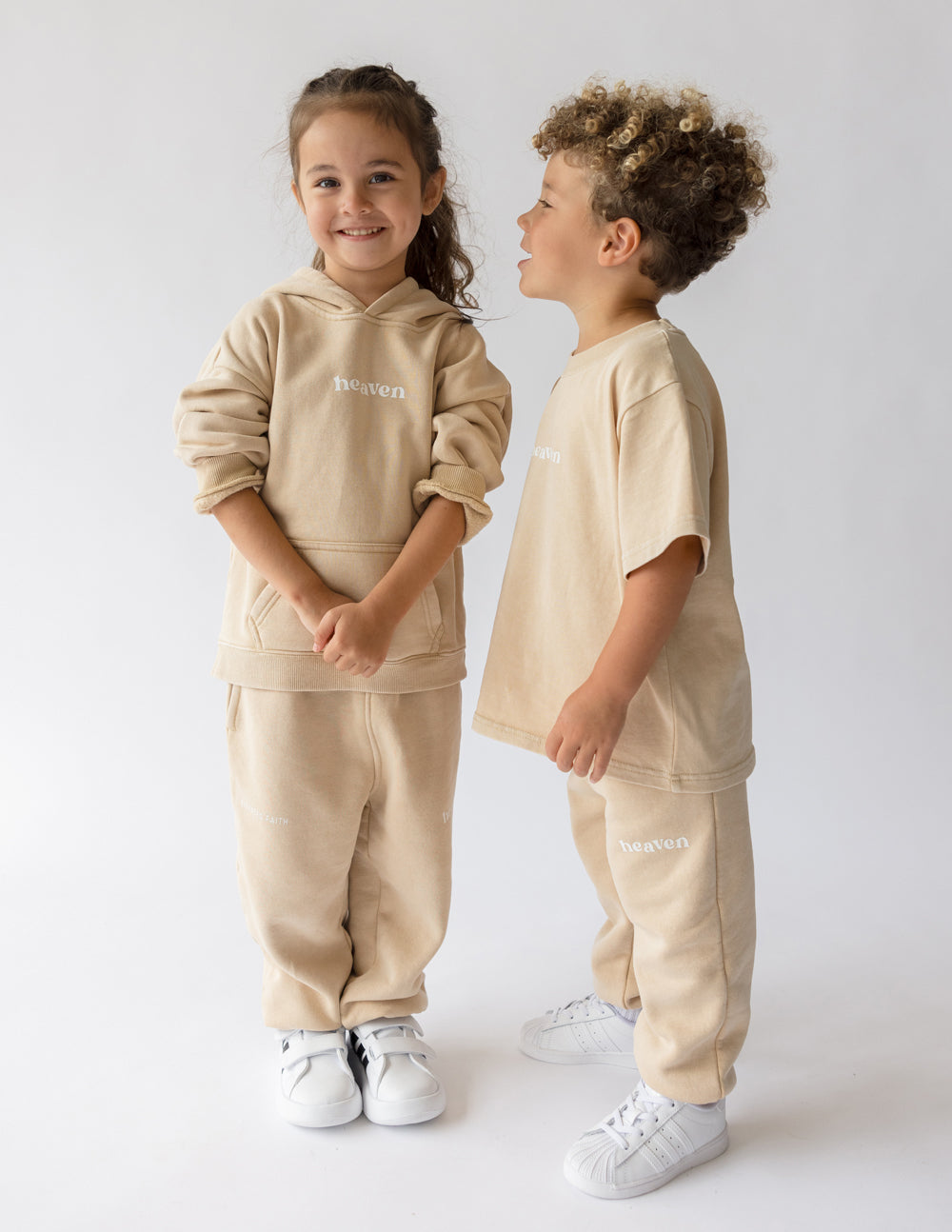 Kids Sweatpants by Elevated Faith in Beige, featuring Christian Kids Apparel design for comfortable wear