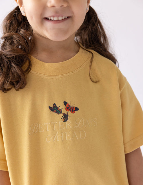 Elevated Faith Yellow Kids T-Shirt with 'Better Days Ahead' Print, perfect for Christian Kids Apparel