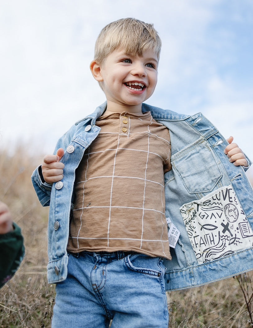 Elevated Faith Kids Jacket displaying fun interior design, perfect for Christian Kids Apparel