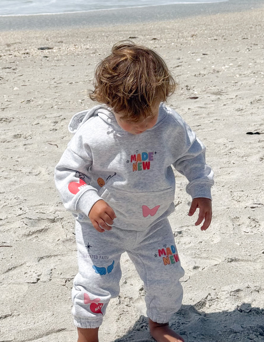 Elevated Faith Kids Hoodie in Grey with Colorful Butterflies, part of Christian Kids Apparel