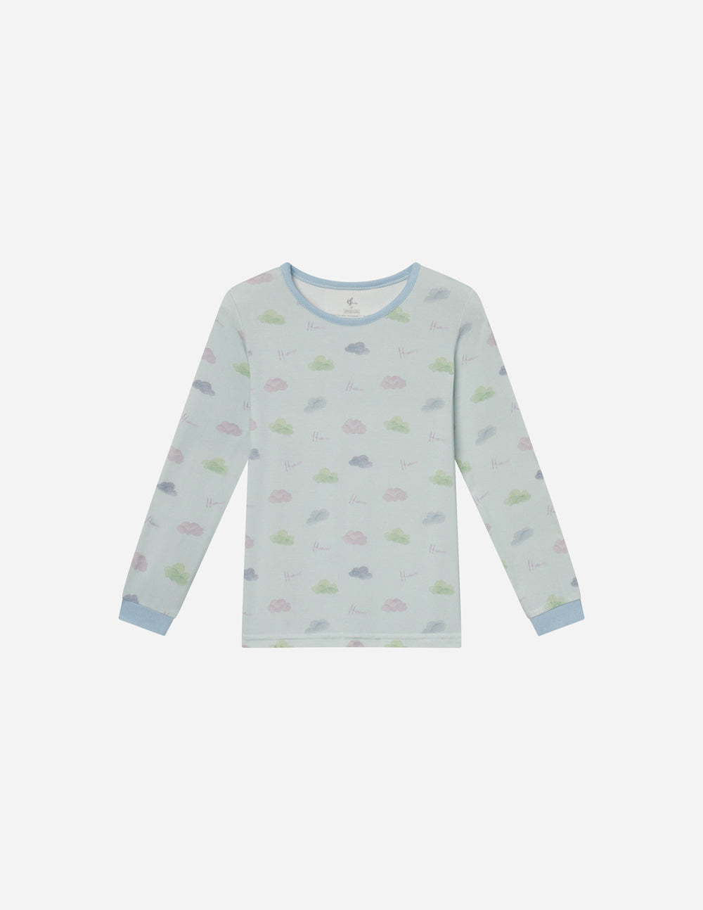 Light Blue Elevated Faith Kids Pajama with Colorful Cloud Patterns, perfect Christian Kids Apparel