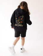Black Elevated Faith Kids Hoodie featuring floral design, part of Christian Kids Apparel collection