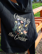 Elevated Faith Kids Hoodie in Black with Floral Design and Text for Christian Kids Apparel