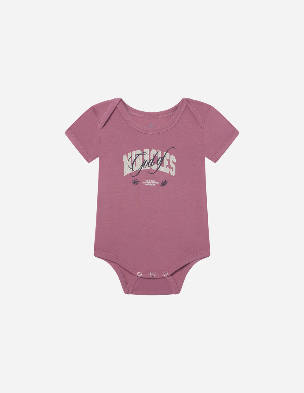 Elevated Faith Christian Kids Apparel Onesie in Dusty Pink with Fun Graphic Design