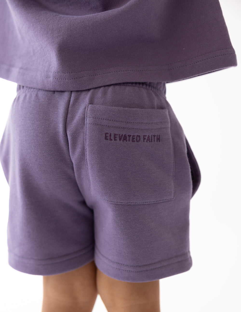 Elevated Faith Kids Short in Purple with Back Pocket, part of Christian Kids Apparel