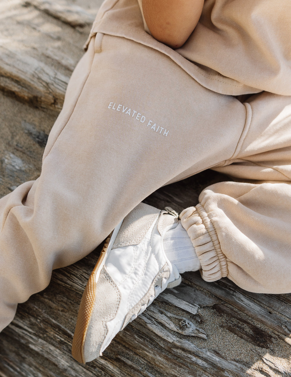 Elevated Faith Kids Sweatpant in Beige with Comfortable Fit for Christian Kids Apparel