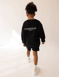 Black Elevated Faith Kids Crewneck Sweatshirt for Christian Kids Apparel with Back Logo Design