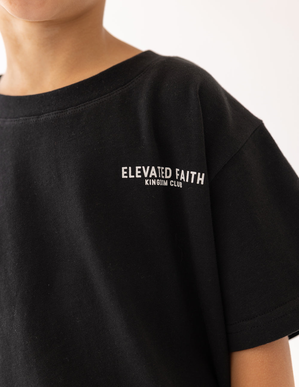 Black Elevated Faith Kids T-Shirt with Kingdom Club Logo for Christian Kids Apparel