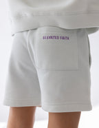 Elevated Faith Kids Shorts in Light Gray with Emblem, Perfect for Christian Kids Apparel