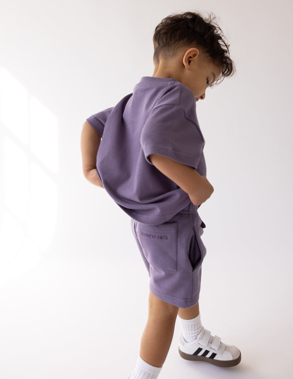 Elevated Faith Purple Kids Shorts with Comfortable Fit for Christian Kids Apparel