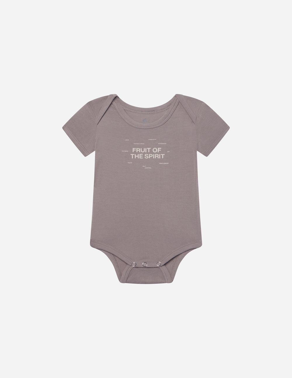 Elevated Faith Christian Kids Apparel Onesie in Light Gray with Fruit of the Spirit Design