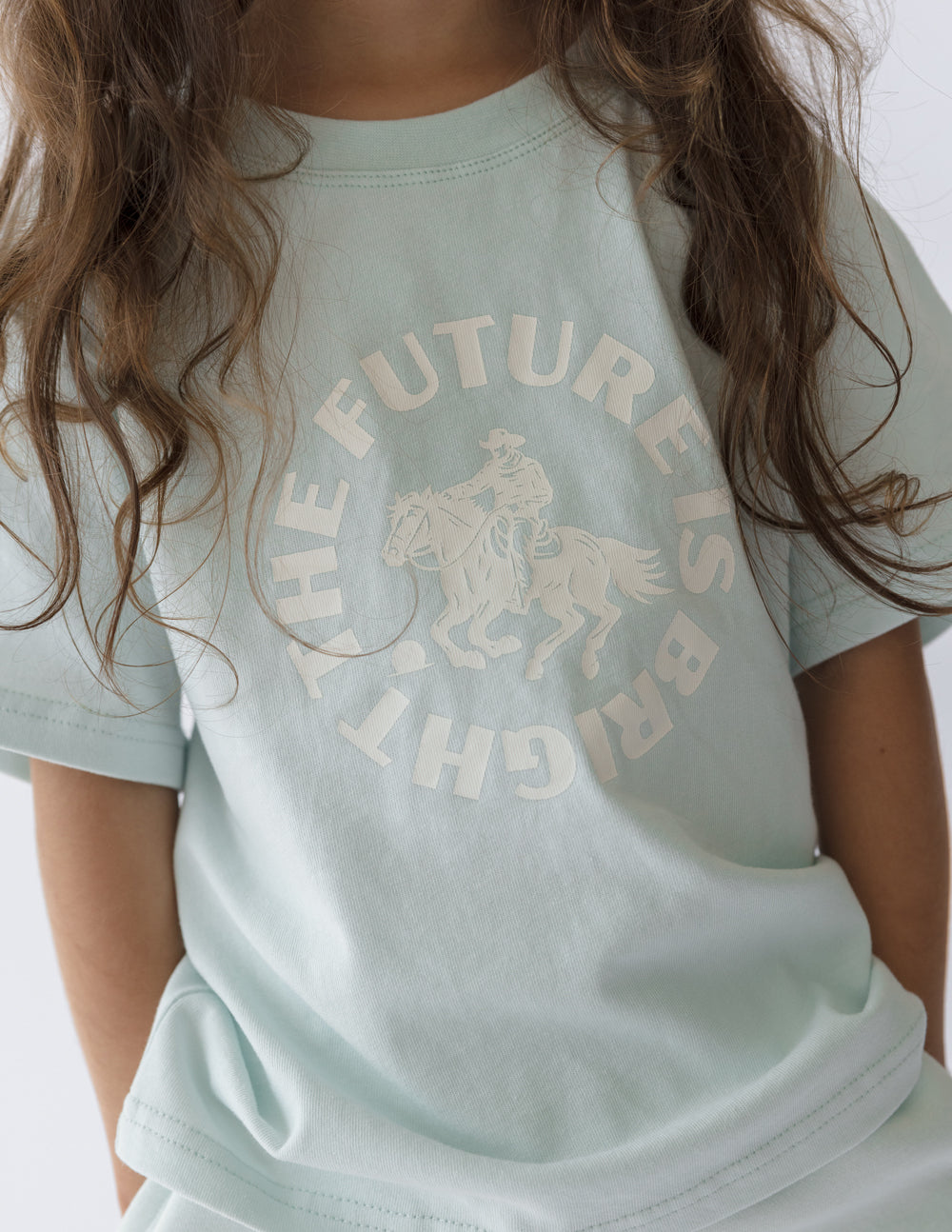 Mint Green Kids T-Shirt from Elevated Faith with 'The Future is Bright' Design for Christian Kids Apparel
