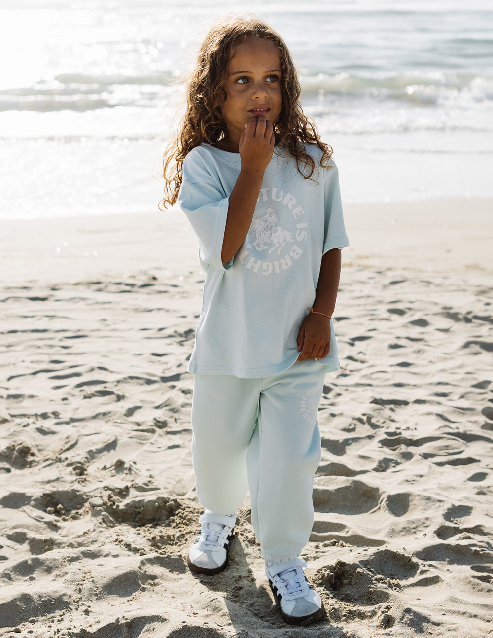 Light blue kids t-shirt from Elevated Faith featuring a fun design, perfect Christian Kids Apparel for beach outings