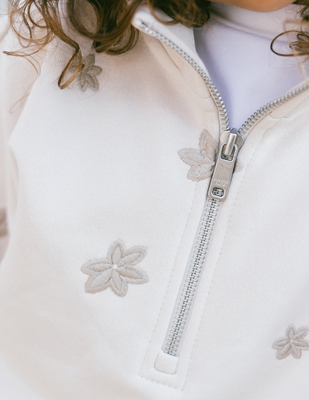 Elevated Faith Kids Jacket in Cream with Floral Embroidery for Christian Kids Apparel