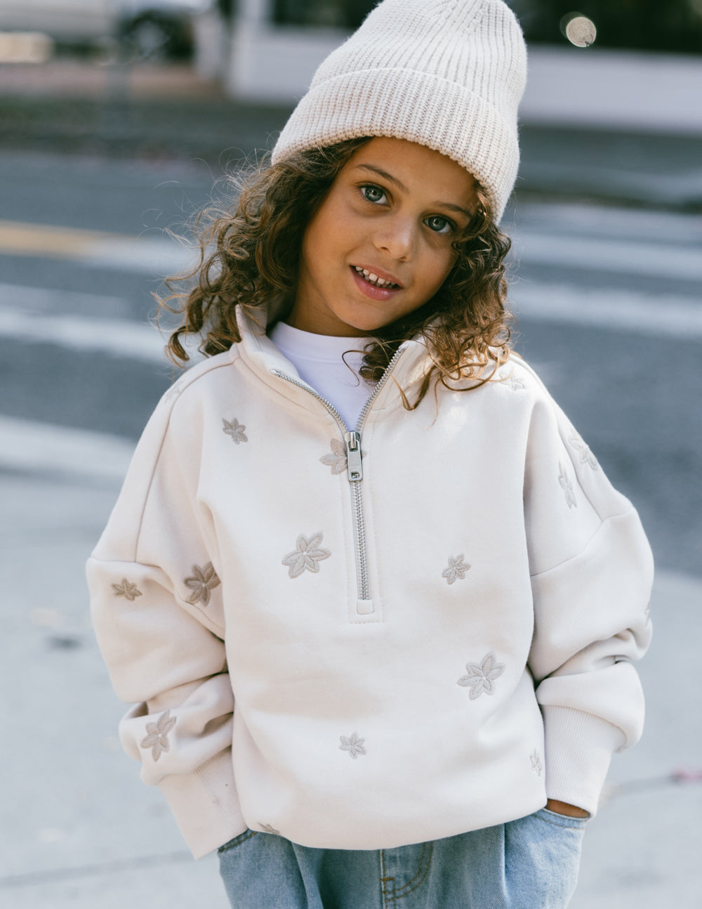 Elevated Faith Kids Jacket in Cream with Flower Embroidery for Stylish Christian Kids Apparel