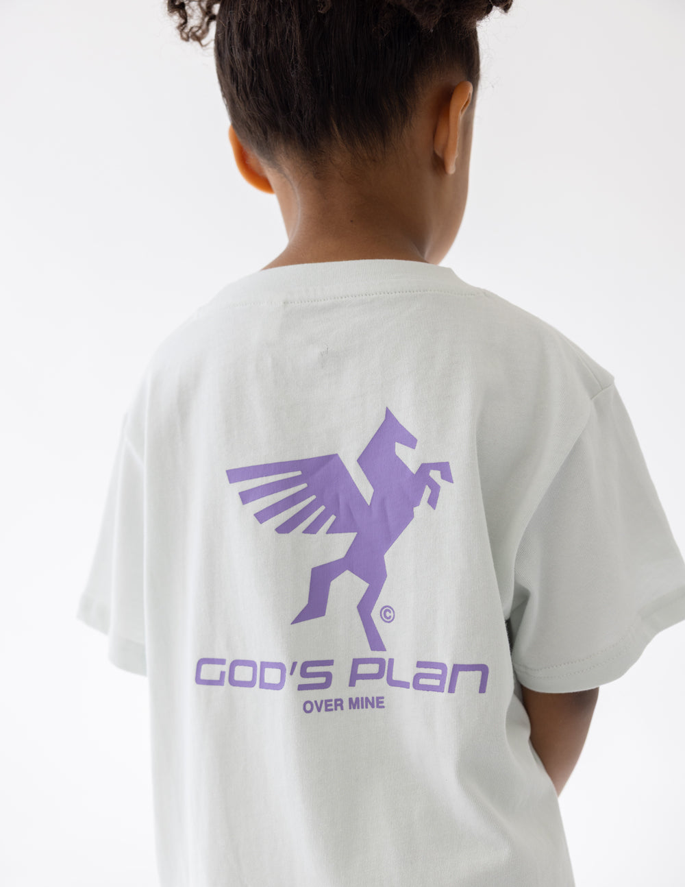 Light green Kids T-Shirt from Elevated Faith featuring a purple Pegasus and God's Plan design, perfect Christian Kids Apparel