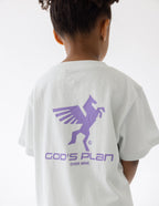 Light green Kids T-Shirt from Elevated Faith featuring a purple Pegasus and God's Plan design, perfect Christian Kids Apparel