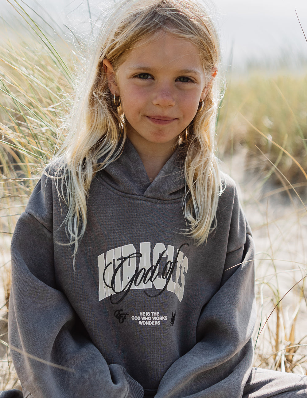 Elevated Faith Kids Hoodie in Charcoal with Praying Hands, perfect Christian Kids Apparel
