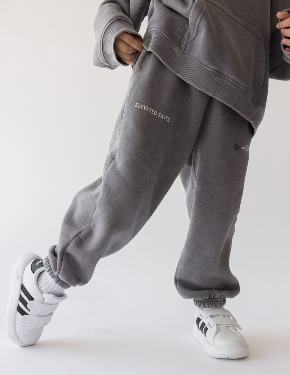 Gray Elevated Faith Kids Sweatpants featuring comfortable fit for stylish Christian Kids Apparel