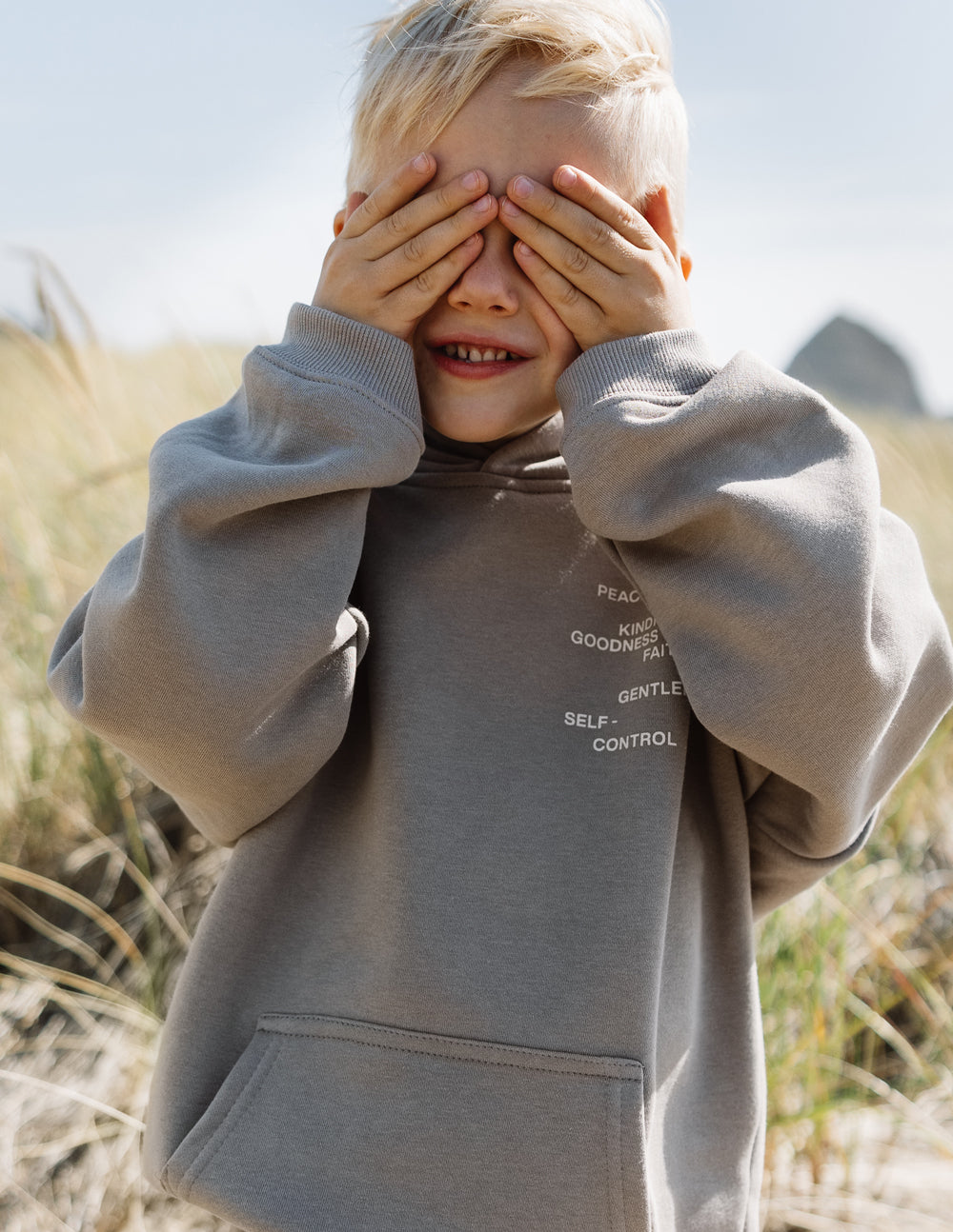 Elevated Faith Kids Hoodie in Gray featuring inspirational text for Christian Kids Apparel