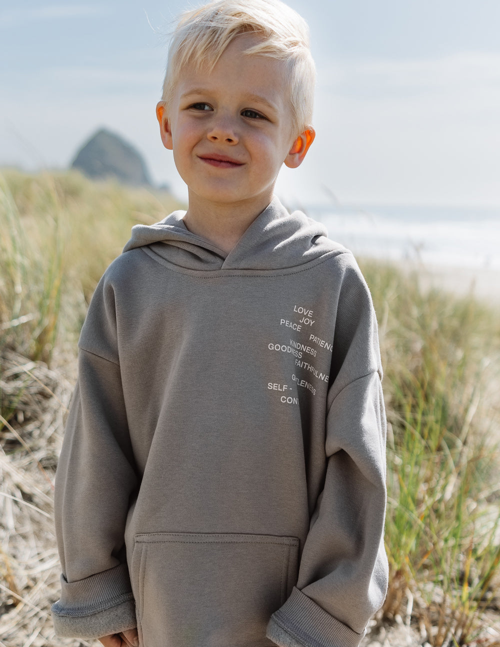 Elevated Faith Kids Hoodie in Gray featuring inspirational messages, perfect Christian Kids Apparel for stylish comfort