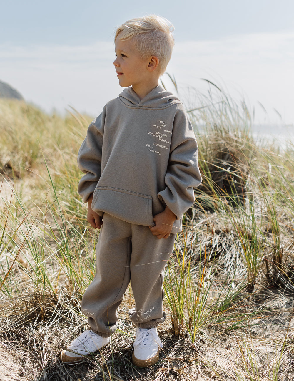 Elevated Faith Kids Hoodie in Gray with Inspirational Text for Christian Kids Apparel