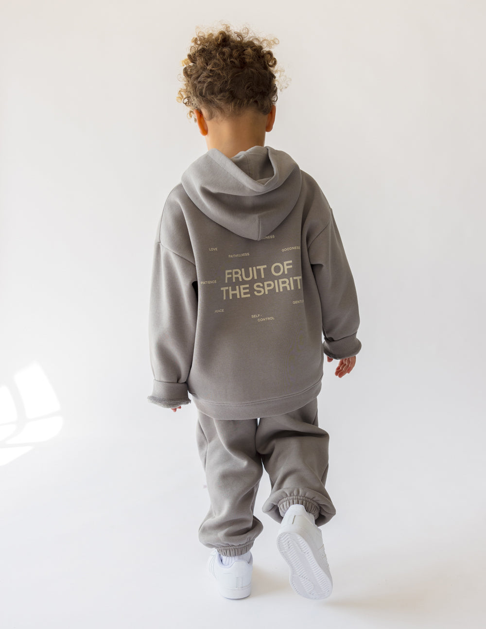 Elevated Faith Christian Kids Apparel Gray Hoodie with 'Fruit of the Spirit' Design for Children