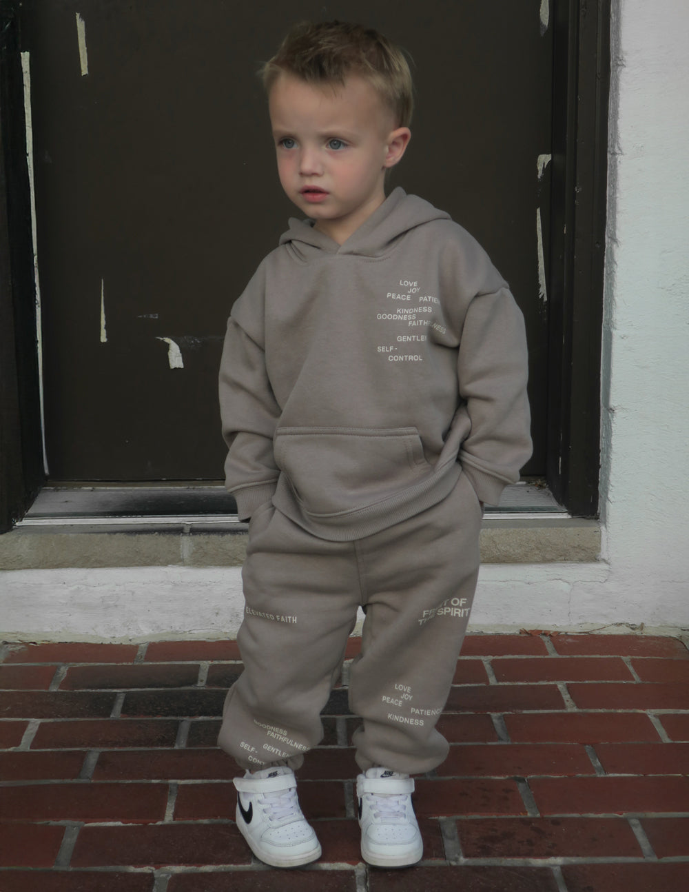Elevated Faith Kids Hoodie in Beige, perfect for Christian Kids Apparel with cozy fit