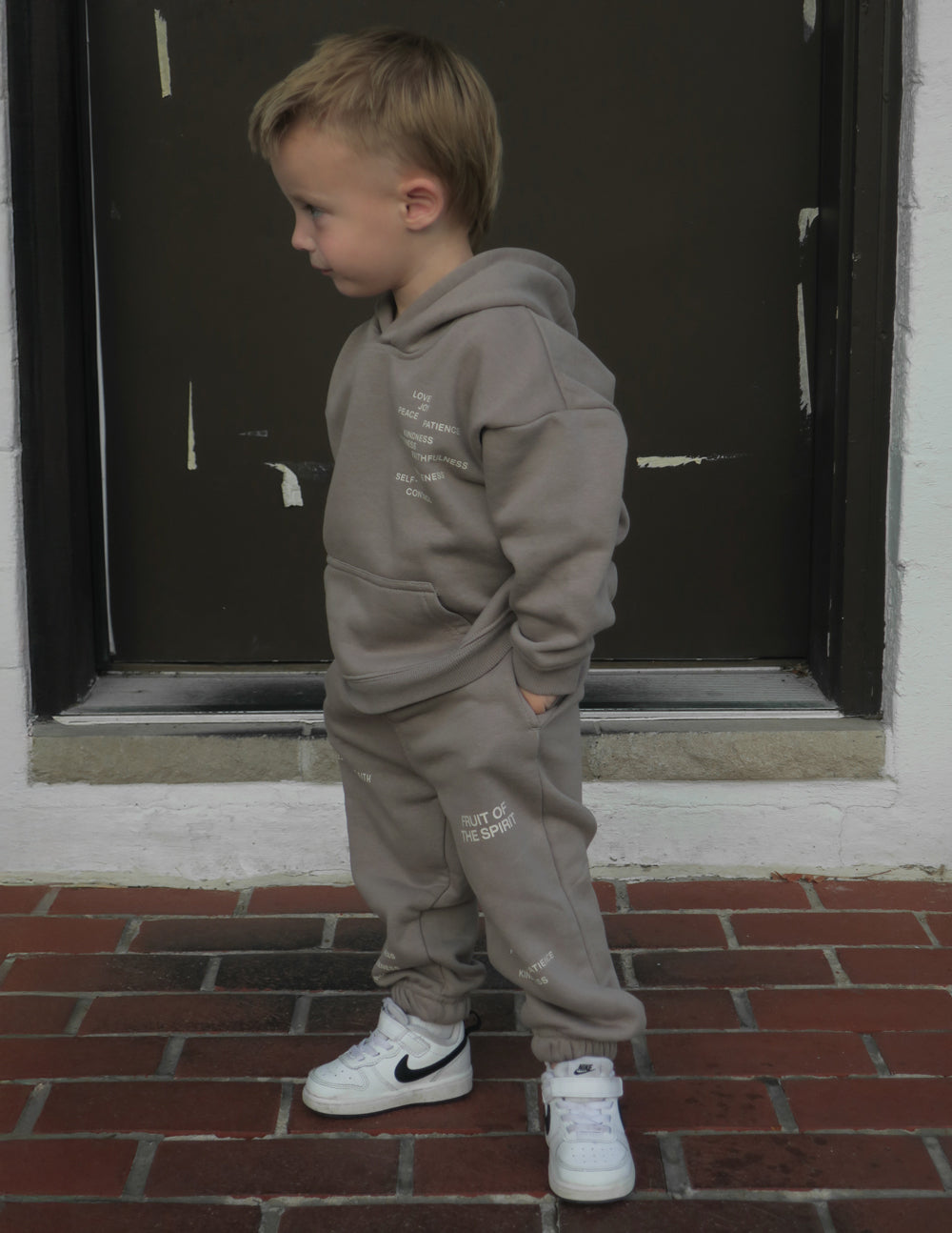 Elevated Faith Kids Hoodie in Gray with Inspirational Text, Ideal for Christian Kids Apparel