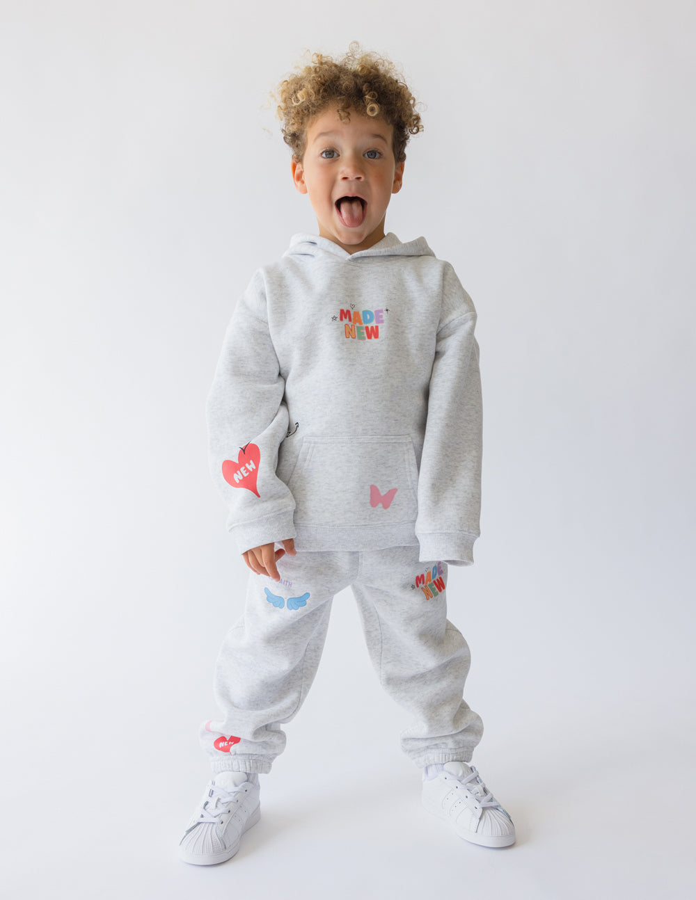 Elevated Faith Kids Sweatpants in Grey featuring playful designs, perfect for Christian Kids Apparel