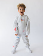 Elevated Faith Kids Sweatpants in Grey featuring playful designs, perfect for Christian Kids Apparel