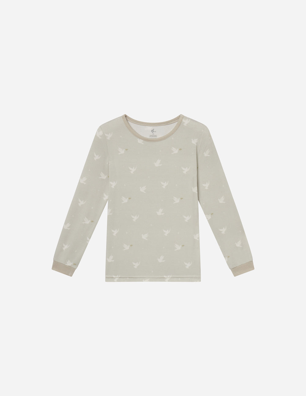 Elevated Faith Kids Pajama Top in Soft Grey with Dove Pattern for Christian Kids Apparel