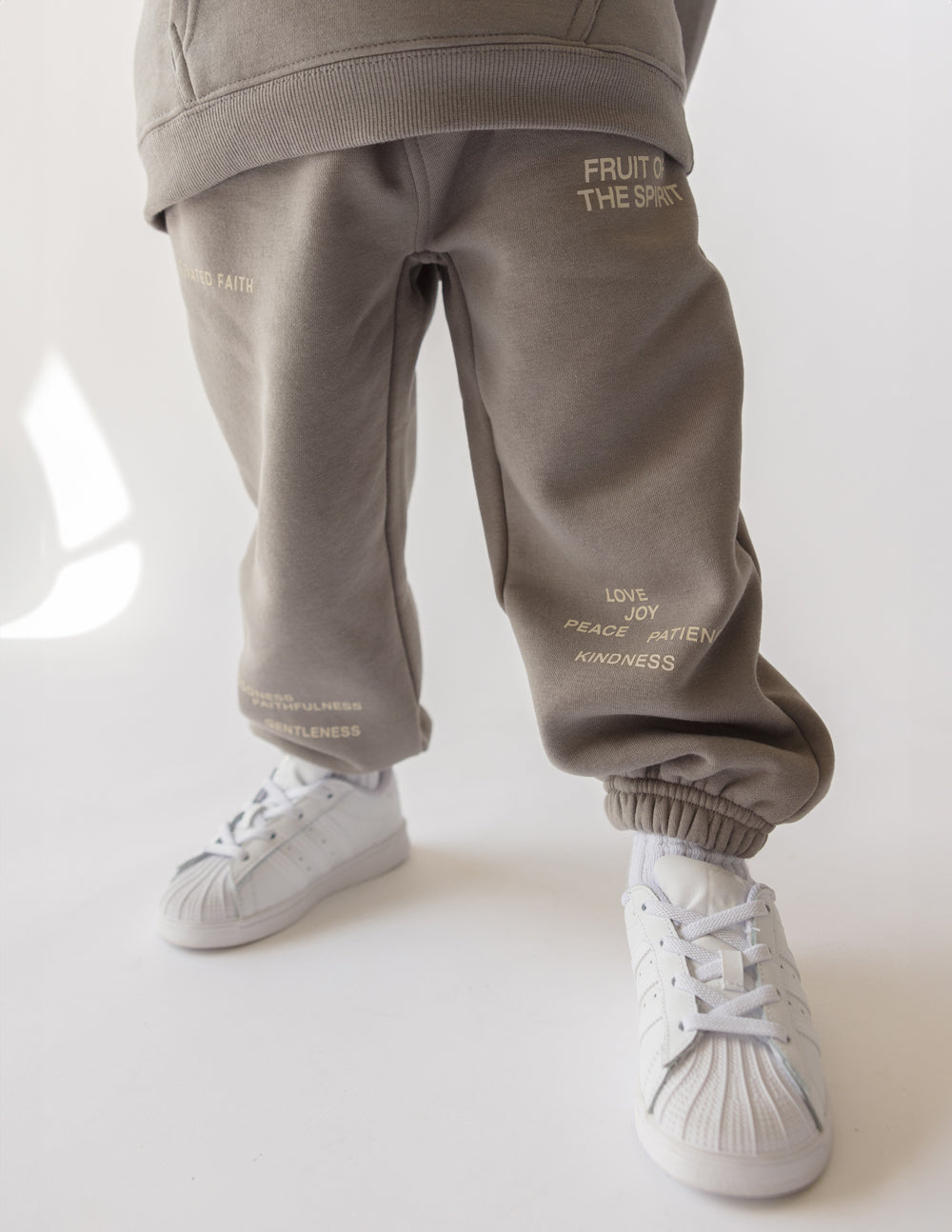 Elevated Faith Kids Sweatpant in Gray with Inspirational Text for Christian Kids Apparel