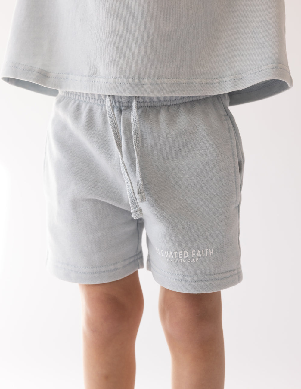 Elevated Faith kids shorts in light gray featuring comfortable fit and soft fabric, perfect for Christian Kids Apparel