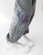 Elevated Faith Kids Sweatpant in Gray with Colorful Flower Embroidery, part of Christian Kids Apparel