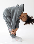 Gray Elevated Faith Kids Sweatpant with colorful floral embroidery for Christian Kids Apparel