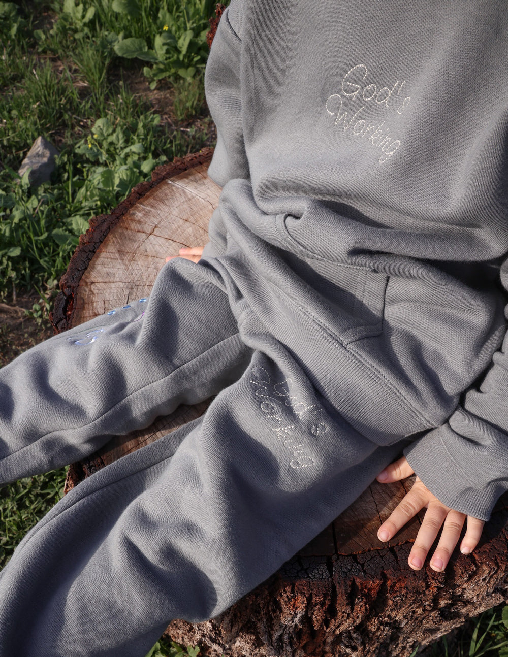 Elevated Faith Kids Sweatpant in Gray with God is Working Embroidery for Christian Kids Apparel