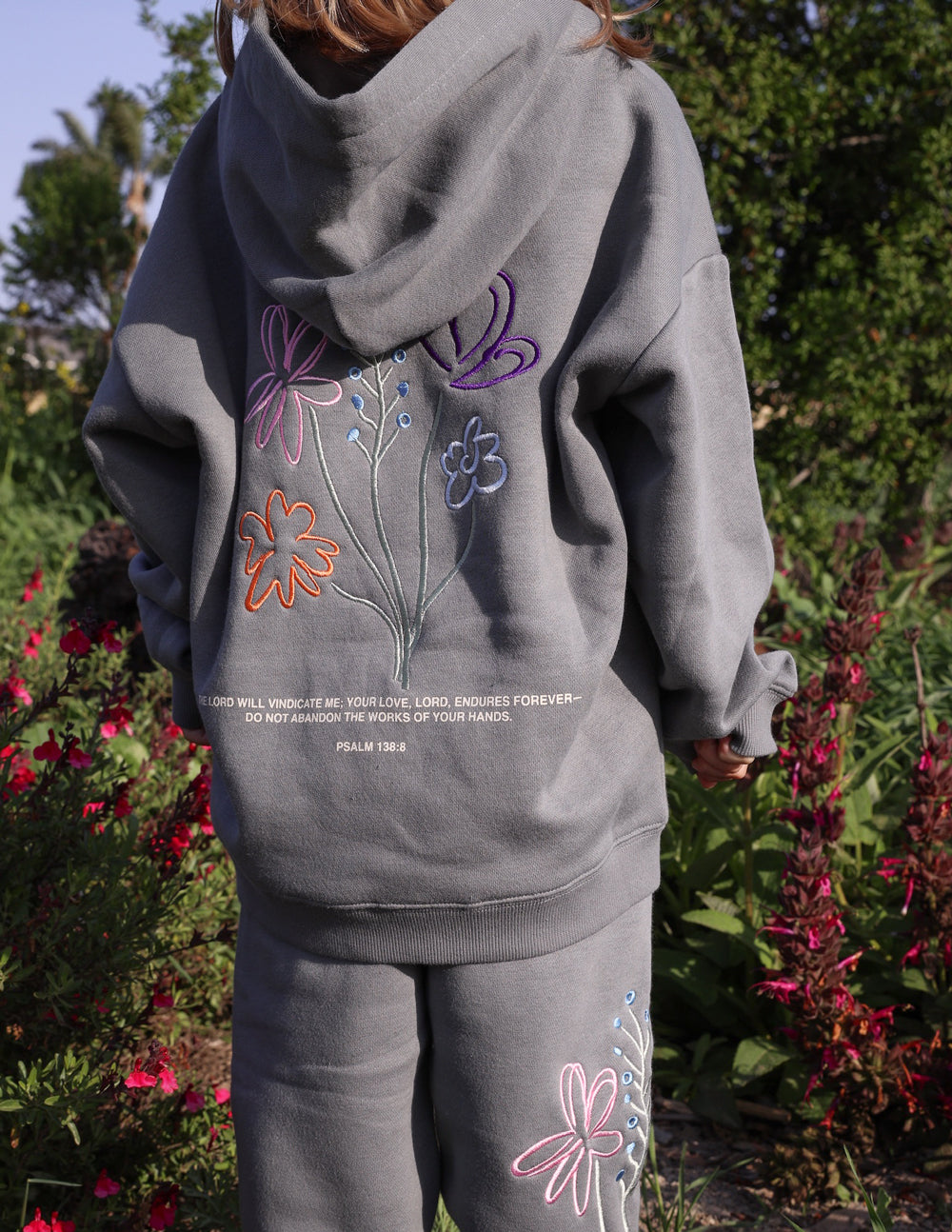 Elevated Faith Kids Hoodie in Gray with Colorful Floral Design, perfect Christian Kids Apparel