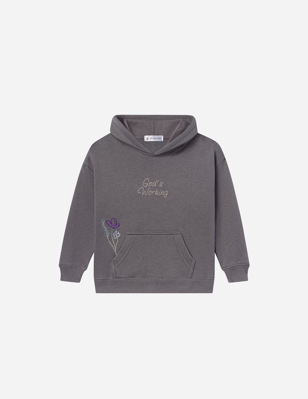 Gray Kids Hoodie by Elevated Faith featuring embroidered design, perfect for Christian Kids Apparel