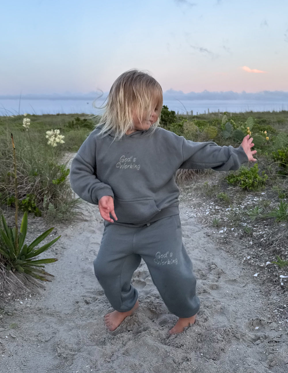 Elevated Faith Christian Kids Apparel Cozy Hoodie for Children with Inspirational Text on Beach