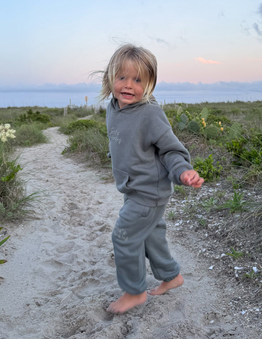 Kids hoodie in gray from Elevated Faith, perfect for Christian Kids Apparel, ideal for outdoor fun