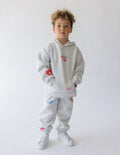 Elevated Faith Kids Hoodie in Gray with Colorful Heart and Butterfly Designs for Christian Kids Apparel