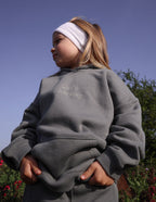 Gray Kids Hoodie by Elevated Faith with 'God's Working' embroidery, perfect for Christian Kids Apparel