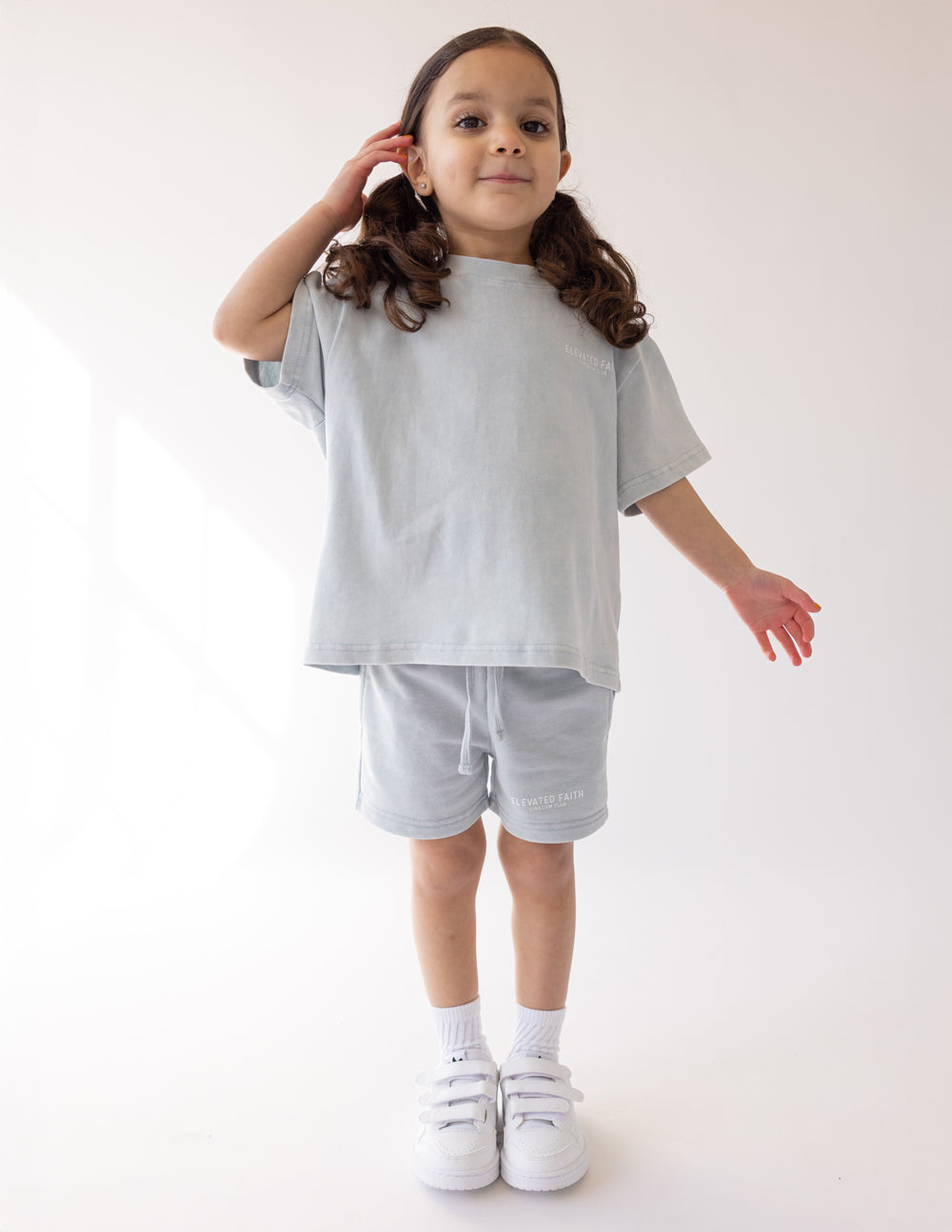 Elevated Faith Kids Short in soft grey fabric, perfect for Christian Kids Apparel outfits