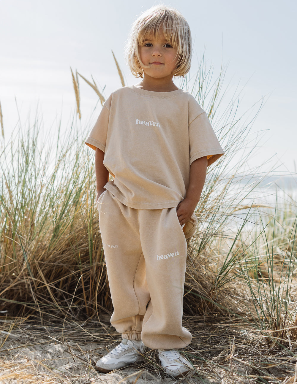 Elevated Faith Kids T-Shirt in Beige Featuring 'heaven' Design for Christian Kids Apparel