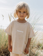 Elevated Faith Kids T-Shirt in Beige with 'heaven' text, perfect Christian Kids Apparel