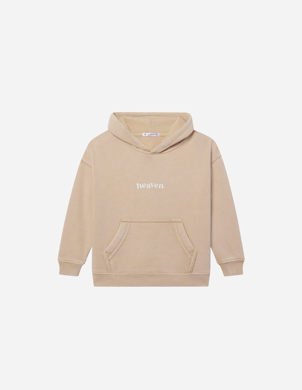 Elevated Faith Kids Hoodie in Beige with 'heaven' Print for Christian Kids Apparel