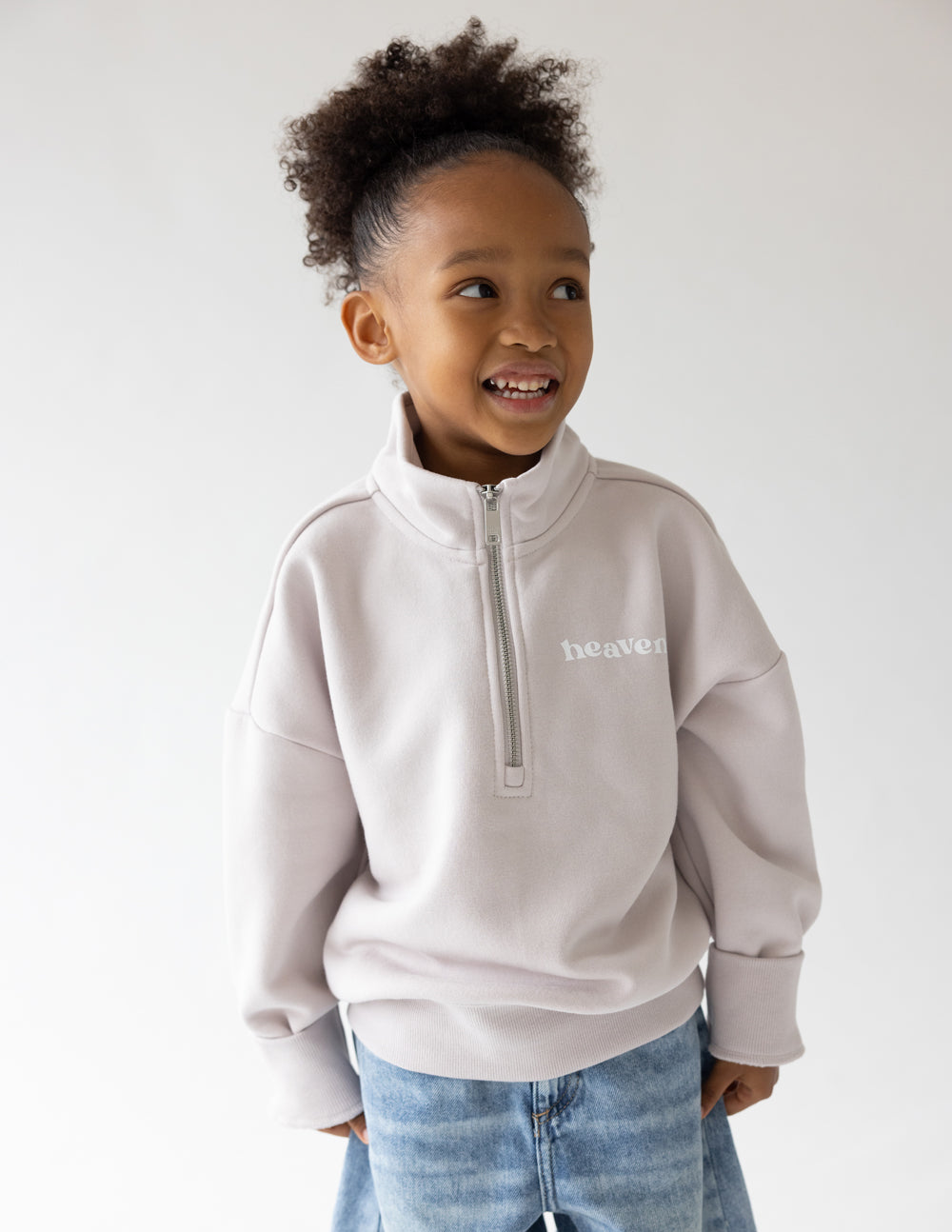 Soft Elevated Faith Kids Jacket in Light Gray with Heaven Text for Christian Kids Apparel