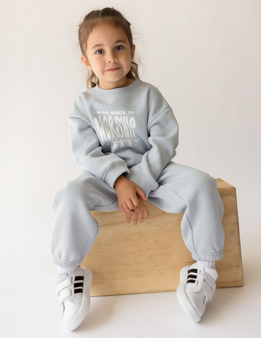 Light Blue Kids Crewneck Sweatshirt from Elevated Faith, perfect Christian Kids Apparel for cozy wear