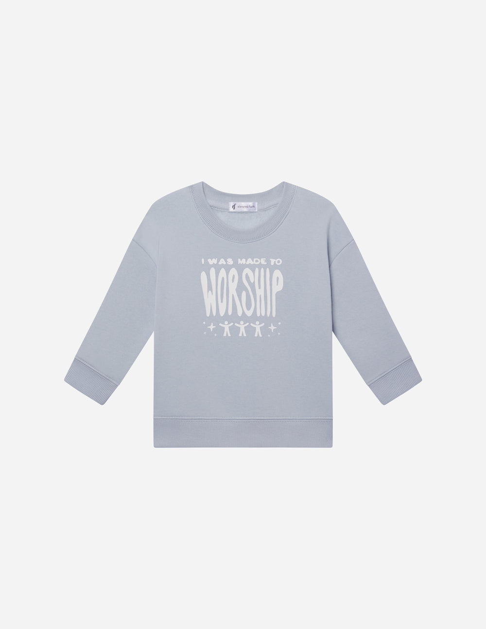 Light Blue Kids Crewneck Sweatshirt with 'I Was Made to Worship' Design - Christian Kids Apparel